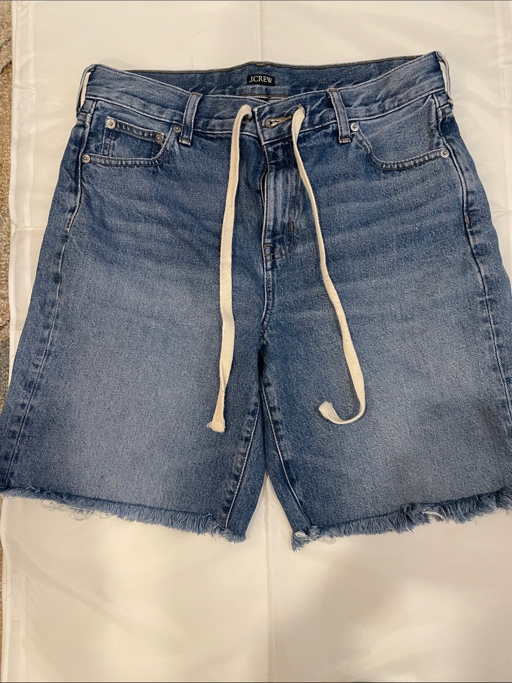 J. Crew Mid Blue Denim Drawstring Jean Shorts